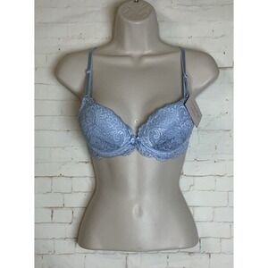 Smart &‎ Sexy Light Blue Lace Push Up Wired Bra Size 32B